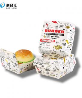 Custom Disposable Food Grade Cardboard Hamburger Takeaway Packaging Kraft Paper Clamshell Burger Box
