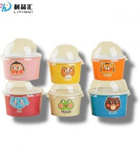 Heepack 4oz 8oz Paper Bowl with Lid Disposable Kraft Paper Packaging Salad Bowl/Ice Cream Cup with Clear Flat/Dome Lid