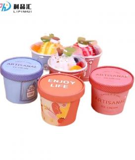 Factory Price 100 % Biodegradable Packaging Disposable Eco Friendly Ice Cream Paper Cups with Lid Spoon